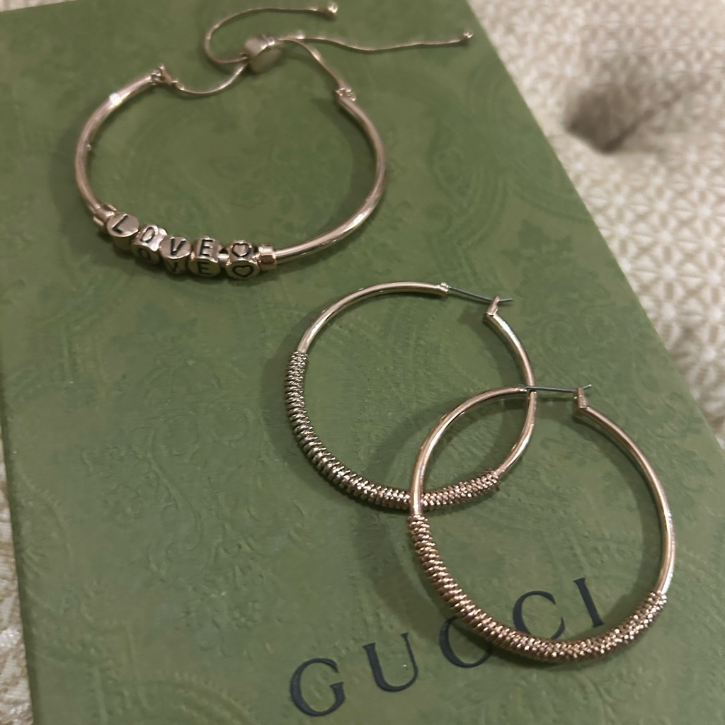 Bebe Gold-Tone Ribbed Hoop Earrings With Love Bead Bracelet